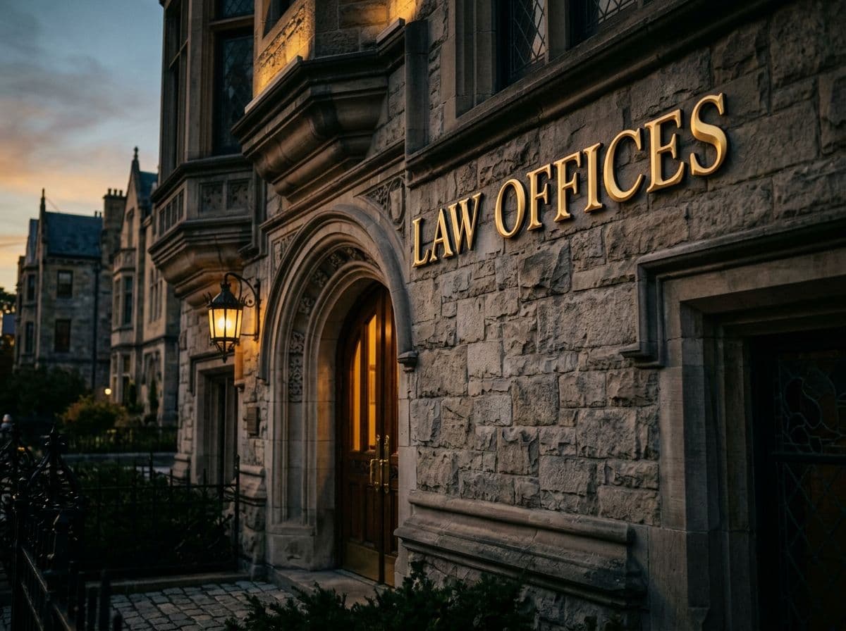 Law firm office building facade with Law Offices gold lettering